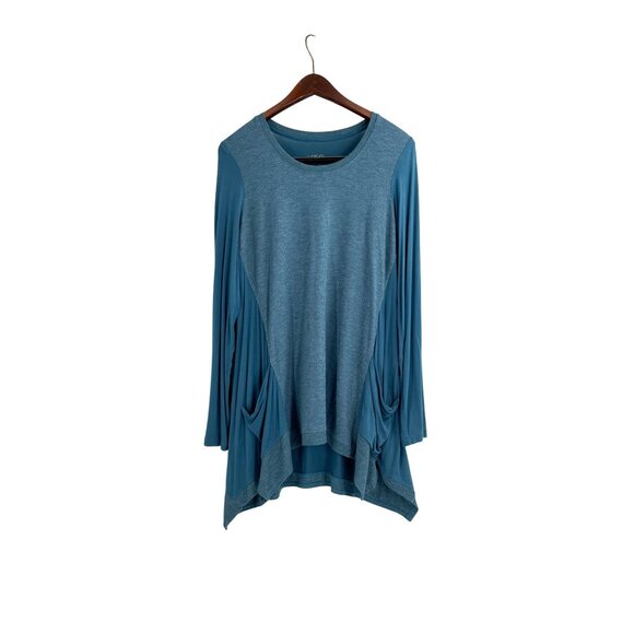 LOGO by Lori Goldstein Tops - LOGO Lori Goldstein Womens Large Long Sleeve Teal Tunic Top Lagenlook Pockets